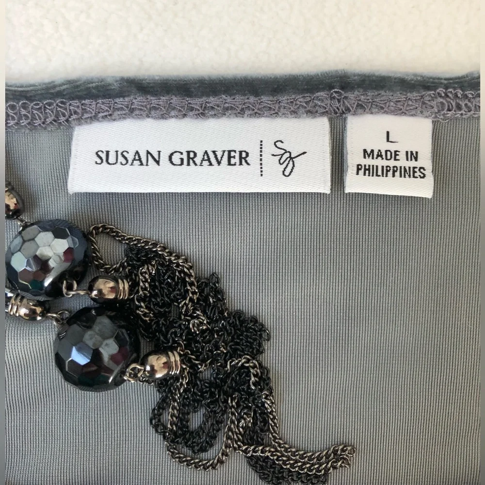 Susan Graver Grey Luxe Velvet Cardigan & Tank Set Size Large - Picture 10 of 10